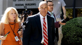 FILE: Reporters follow Kosta Diamantis as he leaves the U.S. District Court in Bridgeport during a break in his trial on October 6, 2025.