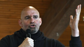 Pennsylvania Lt. Gov. John Fetterman, who is running for the Democratic nomination for U.S. Senate, speaks at a Centre County Democrats' breakfast event at a hotel at the Mountain View Country Club, Saturday, April 9, 2022, in Boalsburg, Pa.