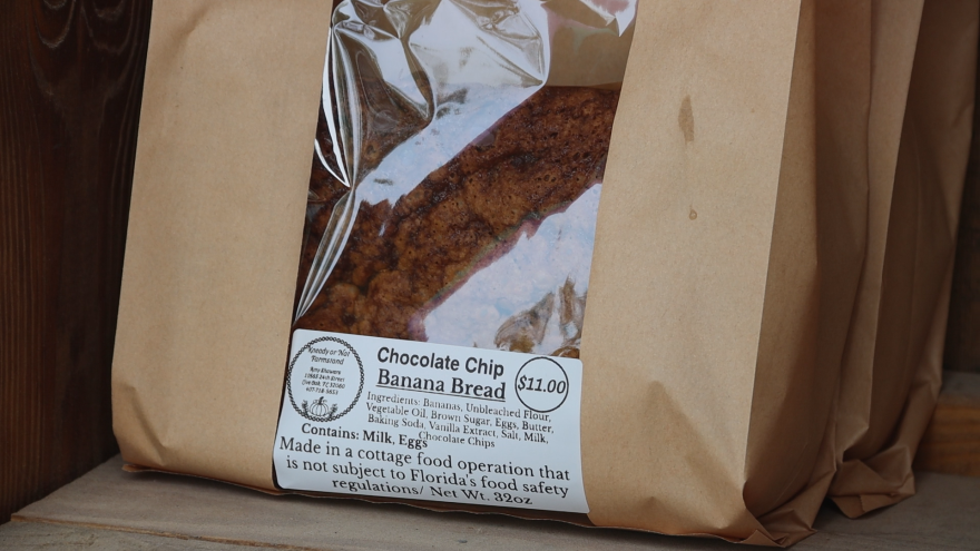 Homemade banana bread sits on the shelf at the Kneady or Not farm stand. (Emily Drelick/WUFT News)