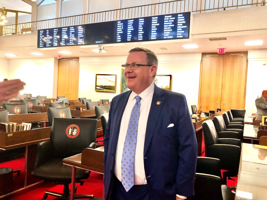  House Speaker Tim Moore (R-Cleveland), on Wednesday, January 25, 2023, just after talking with reporters about the start of bill filing for the long legislative session.