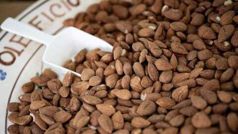 Almonds are pictured at a stand of the Slow Food Salone del Gusto and Terra Madre (Marco Bertorello/AFP via Getty Images)