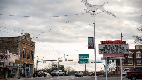 A sign for the Llano library in downtown Llano on Dec. 14, 2021.