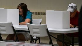 Voters fill out paper ballots at a polling place in Luzerne County on Tuesday, May 19, 2026.