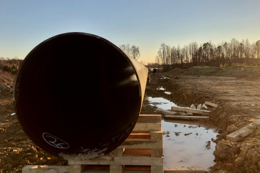 In Northampton County, a 36-inch diameter pipe awaits placement within the 600-mile route of the proposed Atlantic Coast Pipeline.