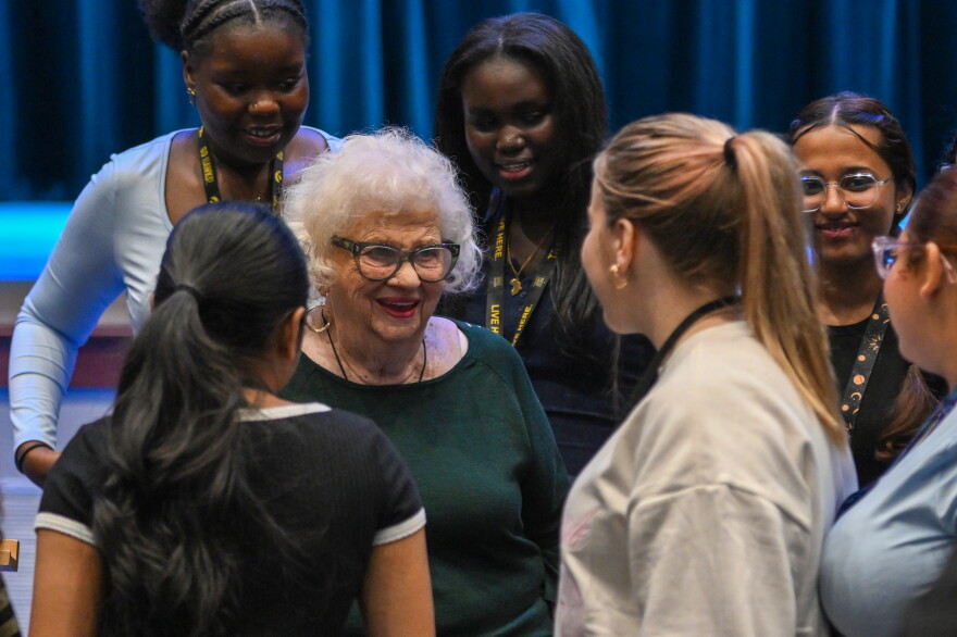 Angeline Kotlowski speaks to Wilkes-Barre Area students participating in the College Ready Program through the district and Luzerne County Community College.