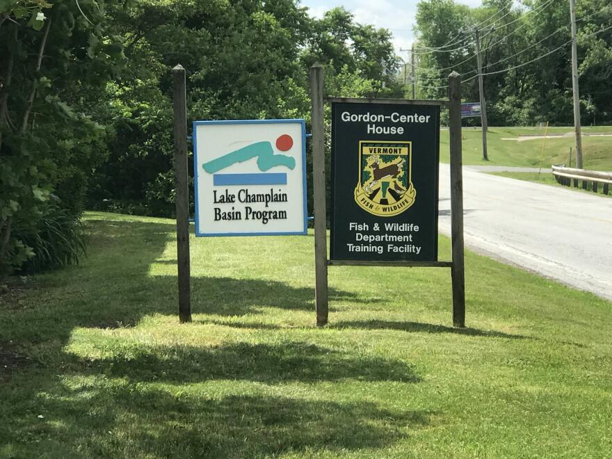 A white sign that reads Lake Champlain Basin Program