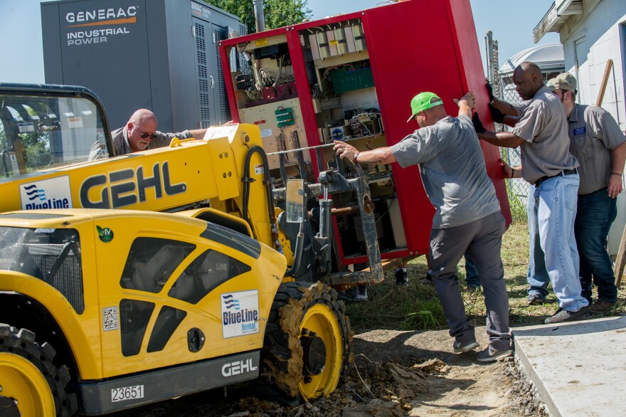 KETR's analog transmitter cabinet is moving from a small and poorly insulated building to a new larger transmitter building nearby with better climate control.