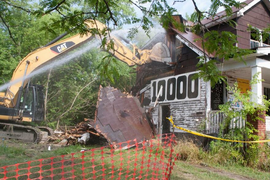 A home being demolished in Detroit.