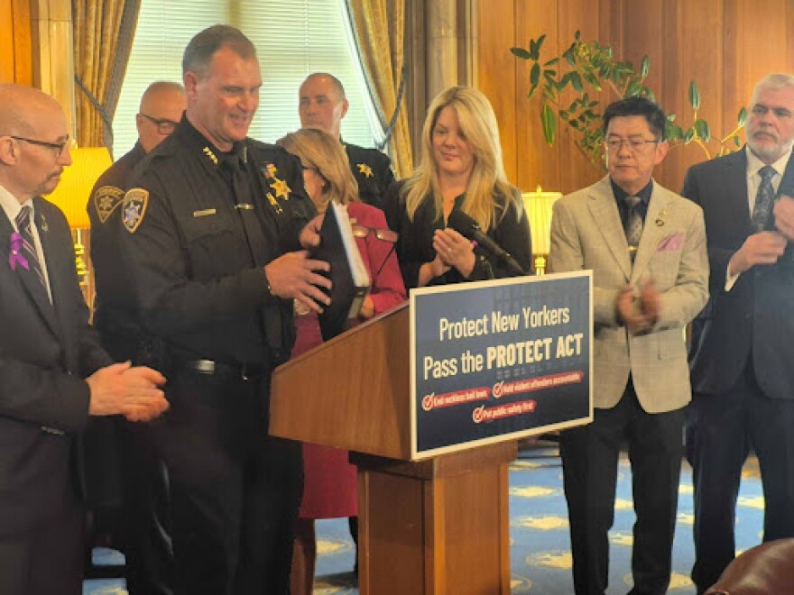 Sheriffs from around New York state lobby Tuesday, April 28, at the state Capitol.