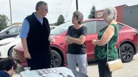 Greg Ballard meets with supporters gathering signatures on his behalf in Indianapolis on June 13, 2026.