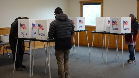 Voters cast their Primary Election ballots at the Yupiit Picaryarait Cultural Center in Bethel on Aug. 18, 2026.