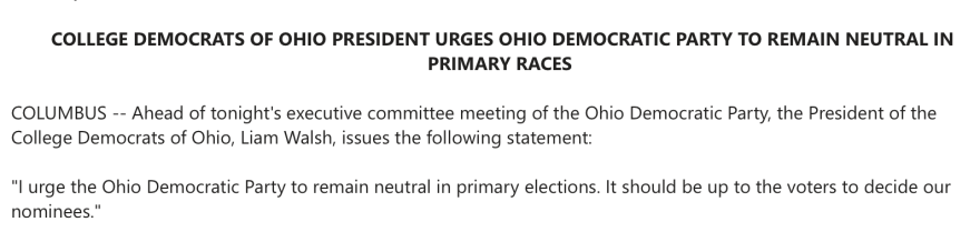 Statement from Ohio College Democrats