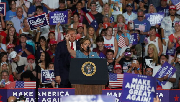 FILE — President Donald Trump held a rally in Myrtle Beach, South Carolina, for U.S. Sen. Darline Graham on Aug. 21, 2026. The president will return to South Carolina to help turnout voters for Graham before the Nov. 3 elections on Wednesday, Oct. 21, 2026.