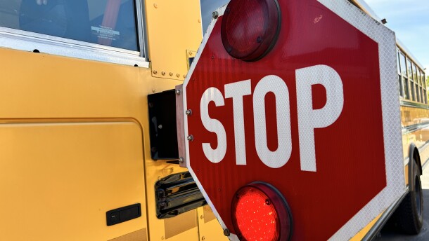 A stop sign on a Columbus City Schools bus