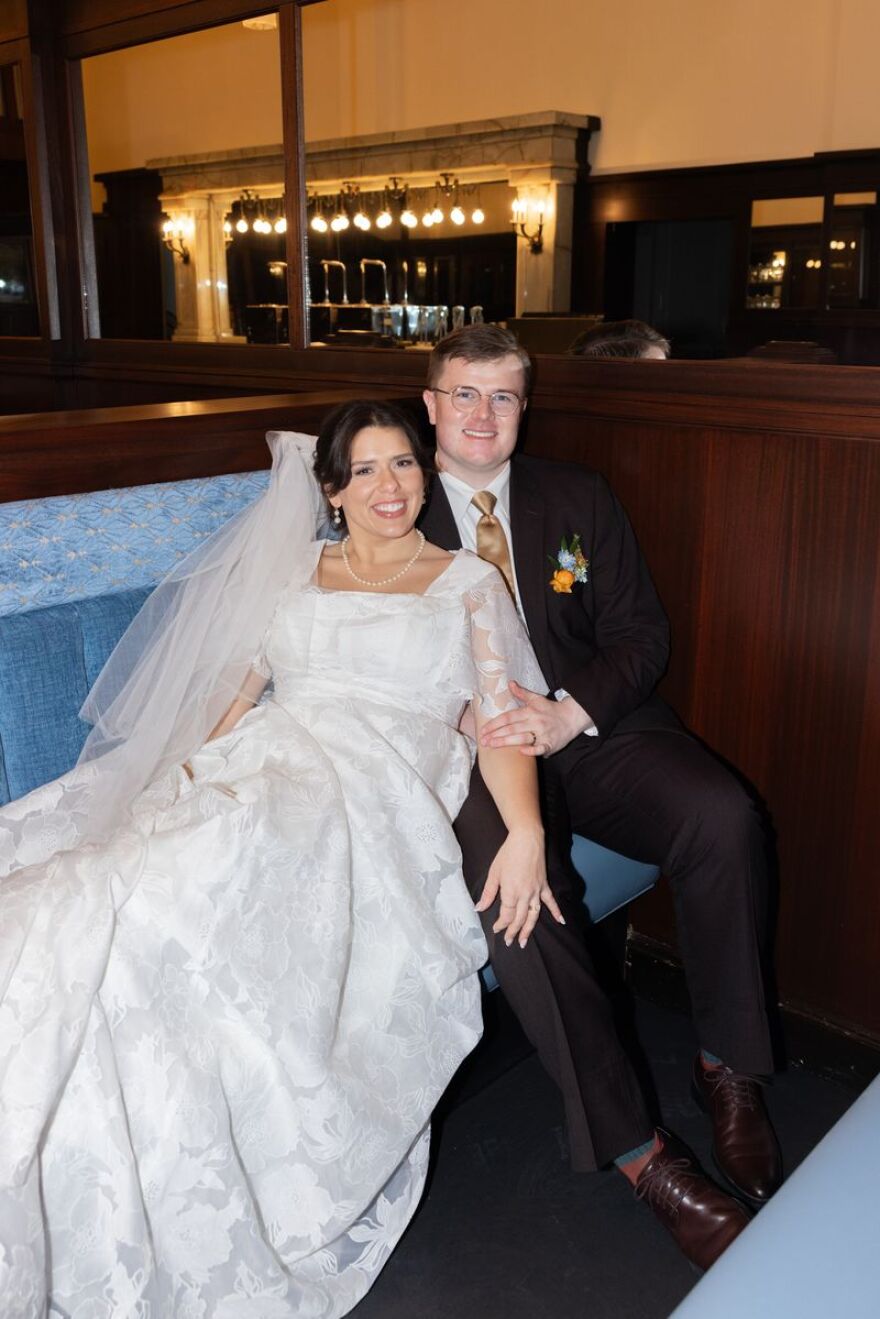 Paul and Aubree Baskin celebrating their wedding at the newly renovated Bluebird Restaurant in November.
