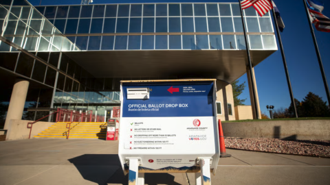 The ballot box at the Arapahoe County Administration Building in Littleton is open for the November 2025 election. Oct. 25, 2025.