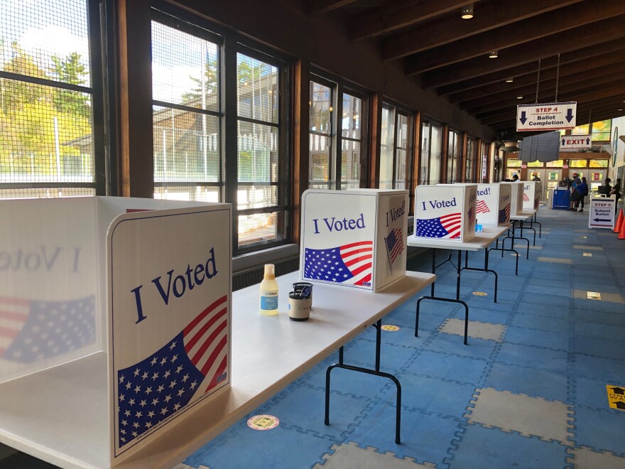 Voting booths are set up at one of Allegheny County's satellite voting locations in October 2020.