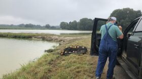 Rick Murdock climbs back into his truck after showing catfish ponds on his farm in Calloway County, Kentucky.