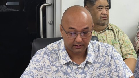 Joe Guerrero of the Governor’s Council of Economic Advisers, a government–private sector advisory body, speaks at 902 consultations press conference Wednesday.