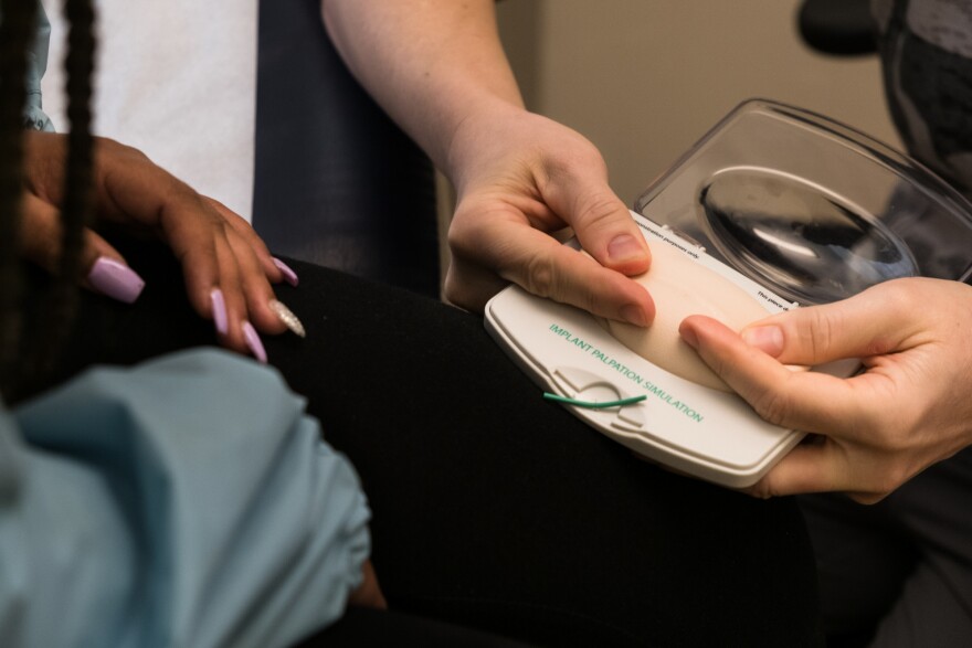 Patchen discusses a long-term implant as a birth control option. A grant pays for the cost of contraceptives that students ask for.