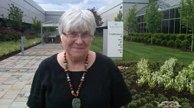 Executive director of University City Partners Mary Hopper outside her office building in University Research Park. Photo: Julie