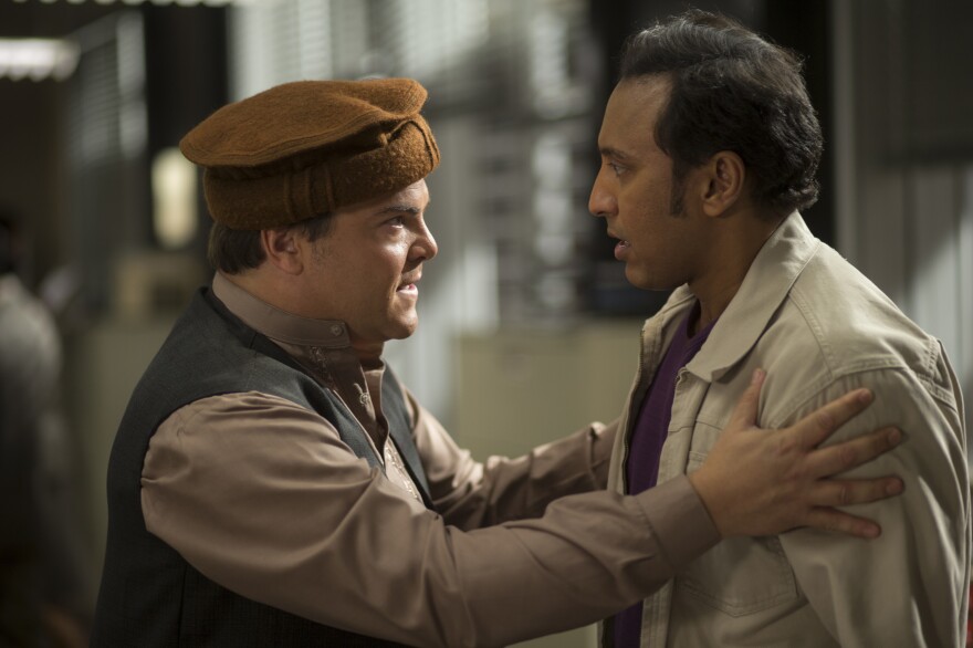 Jack Black (left) is a low-level State Department envoy and Aasif Mandvi is his driver on the ground in Pakistan in <em>The Brink.</em>