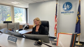 Medford Municipal Court Judge Virginia Greer at her bench in the courtroom on July 23.