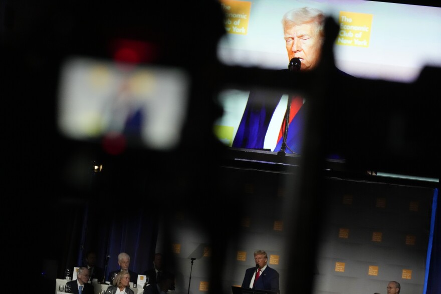 Republican presidential nominee former President Donald Trump speaks during a campaign event at the Economic Club of New York, Thursday, Sept. 5, 2024, in New York.