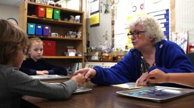 Linda Sirvio works with a second grade student at King Elementary in Deer River on May 22, 2024.