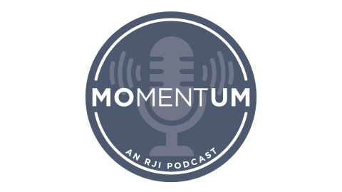 RJI Momentum album art featuring a circular logo and microphone icon