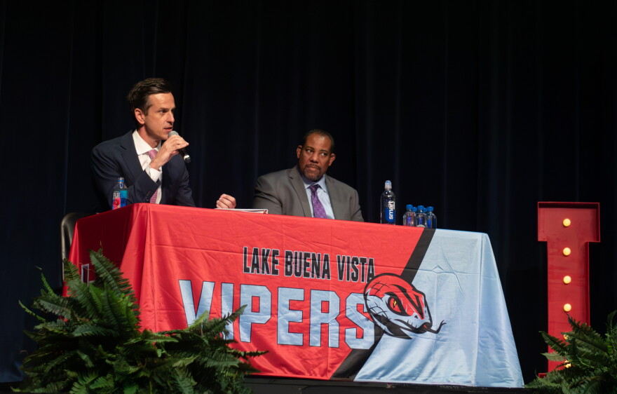 Florida Education Commissioner Henry Mack and Chancellor Paul Burns open the final stop of the state’s listening tour on proposed updates to the B.E.S.T. science standards. Officials gathered public feedback on changes to how science topics, including evolution and climate change, are taught in Florida schools.