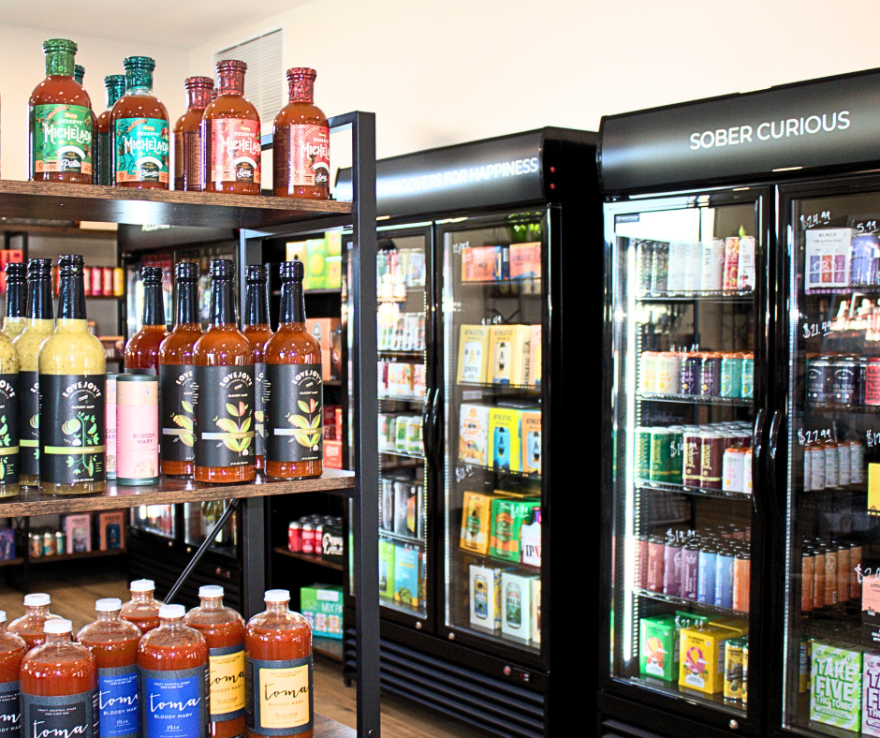 Bloody Marys, cold beer and sparkling wines are among the many options at Mrs. Sippi's nonalcoholic bottle shop.