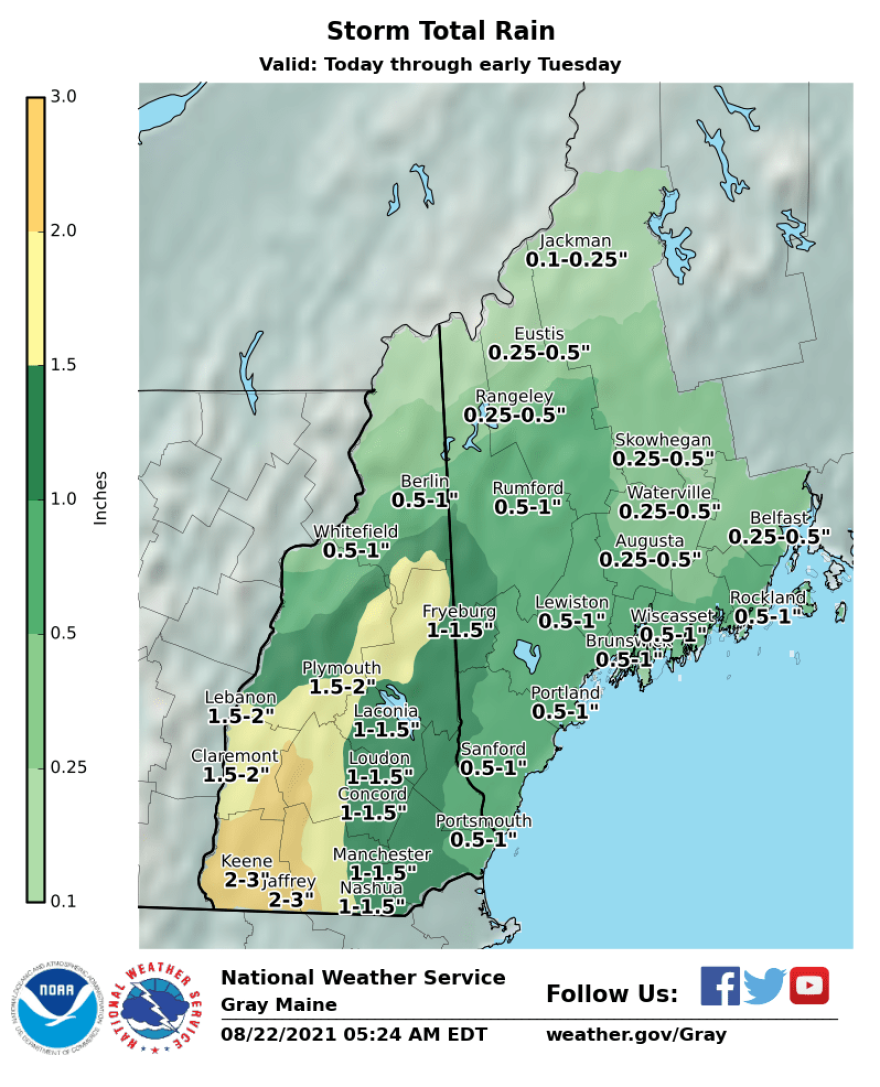 National Weather Service rain map - Aug. 22-23