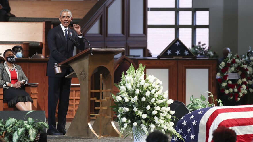Former President Barack Obama tells mourners Thursday at Ebenezer Baptist Church in Atlanta that they can honor the late Rep. John Lewis by helping to revitalize voting rights.
