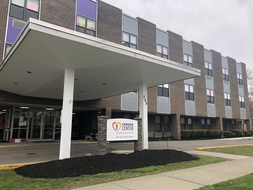 Signs to family and friends adorn the windows of residents at the Corning Center For Rehabilitation And Nursing in Corning. (Natalie Abruzzo/WSKG)