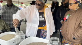 Joshua Halsey's descendants honor him in a soil collection ceremony. The ceremony involves taking soil from the ground where each victim died and giving it a place of honor.