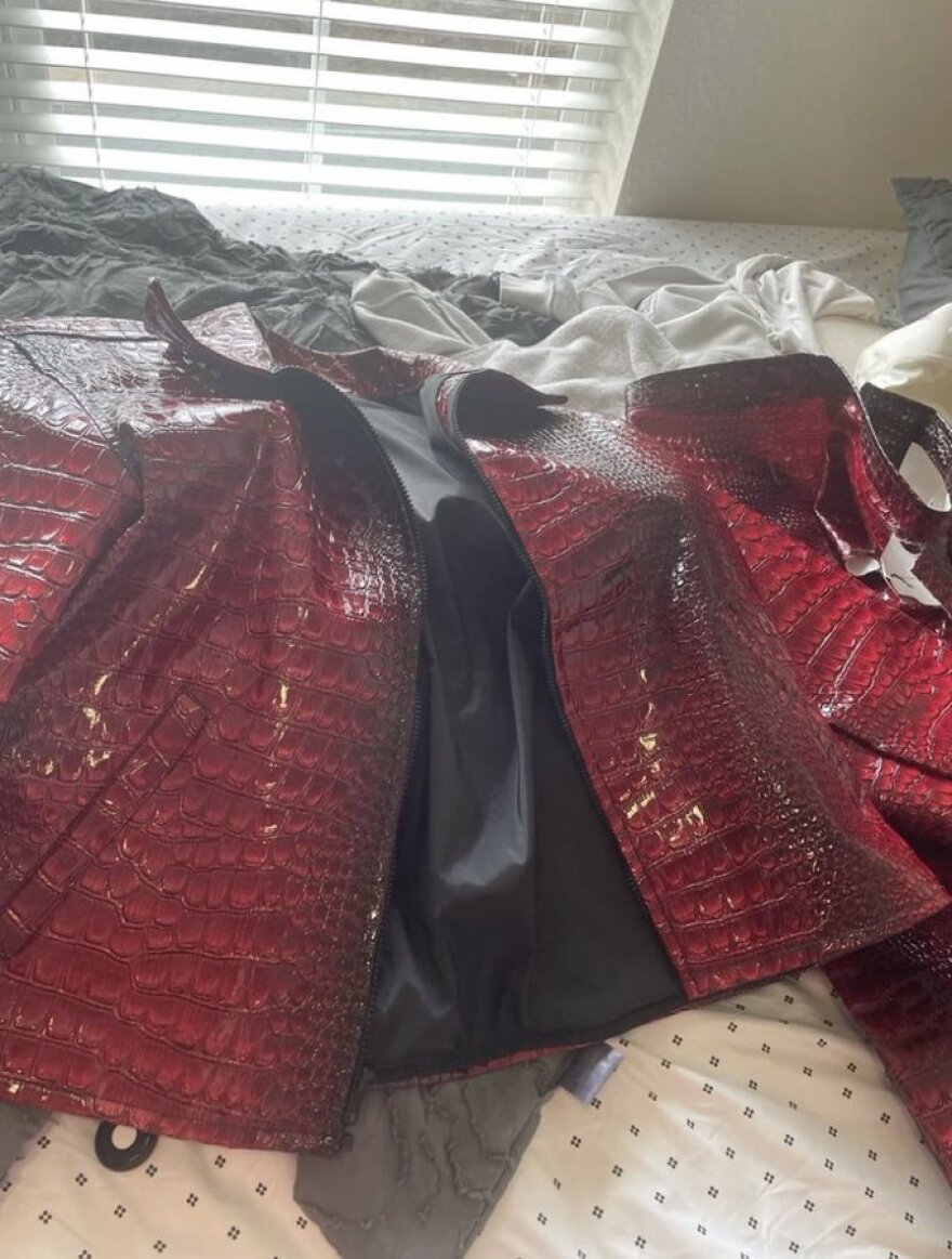 A red, alligator leather jacket