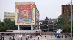 Students walk on the campus of the Universidad Nacional AutÃ³noma de MÃ©xico (the National Autonomous University) in Mexico City.