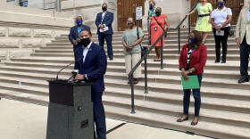 Sen. Eddie Melton (D-Gary) addresses police reform priorities as part of House and Senate Democrats' call for a special session of the General Assembly.