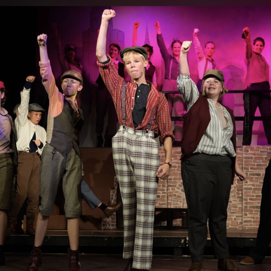 Just a few members of the 65-member cast of "Newies Jr." performing this weekend at the Timpanogos Valley Theater.
