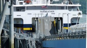 The fast ferry Fairweather docks at Juneau’s Auke Bay Ferry Terminal in 2013. It’s been sailing since 2004, but could be retired later this year. (Photo by Ed Schoenfeld/CoastAlaska News)