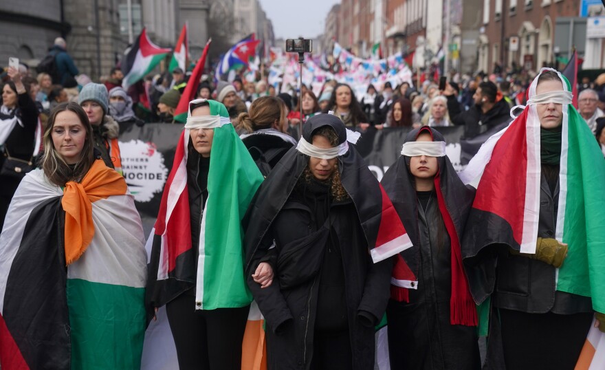 Protesters from the Ireland Palestine Solidarity Campaign march on Dublin's O'Connell Street on Jan. 13.