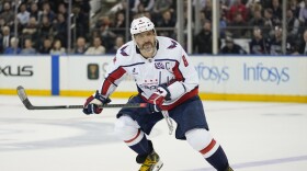 Washington Capitals' Alex Ovechkin (8) skates during the second period of an NHL hockey game against the New York Rangers Wednesday, March 5, 2025, in New York. (AP Photo/Frank Franklin II)