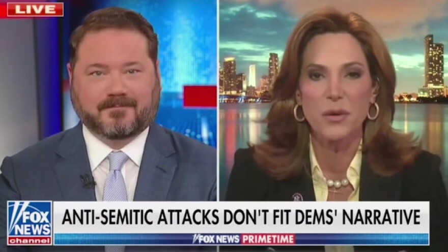 Miami Congresswoman Maria Elvira Salazar (right) with Fox News host Ben Domenech last June.