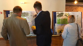Community members view INDOT displays at the open house Wednesday night.
