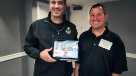 Aaron Ockerman, the Executive Director of the Ohio Association of Election Officials (right) with Eric Fey, Director of Elections in St. Louis County, Missouri joined by Brianna Lennon, County Clerk in Boone County, Missouri on Zoom.