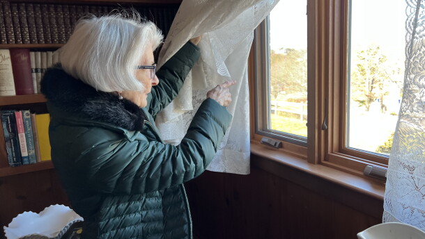 Mary Gallerani looks out toward the Sagamore Bridge from the house on Cecilia Terrace where she has lived since 1958.