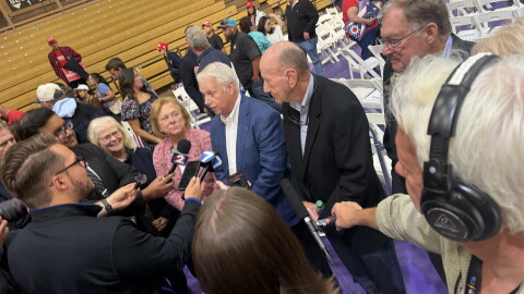 Delphi workers speak after a campaign event in Vandalia with President Donald Trump.