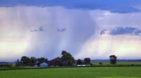 Rain batters a farm near Nevada, Iowa, in August 2010.