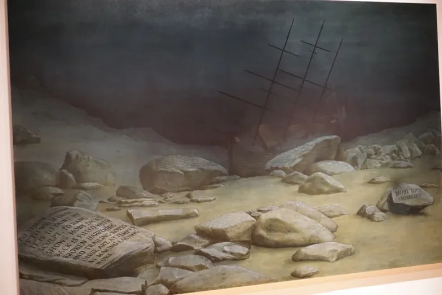 “Shipwreck II” by Sean Landers is a complement to the large-scale painting of the whale at the Newport Art Museum.